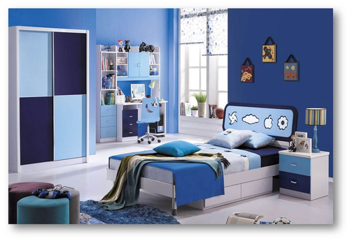MK-4600-BL. Кровать детская Bambino 1.2x2 м с двумя ящиками синий-белый